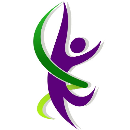 a purple and green logo